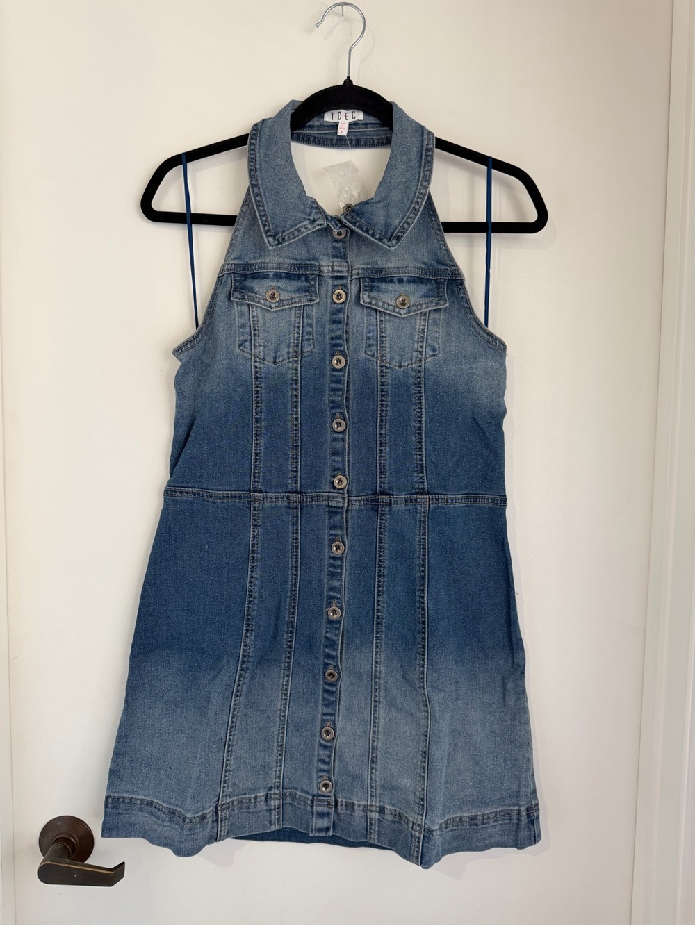 TCEC Blue Denim Button-Front Halter Dress NWT